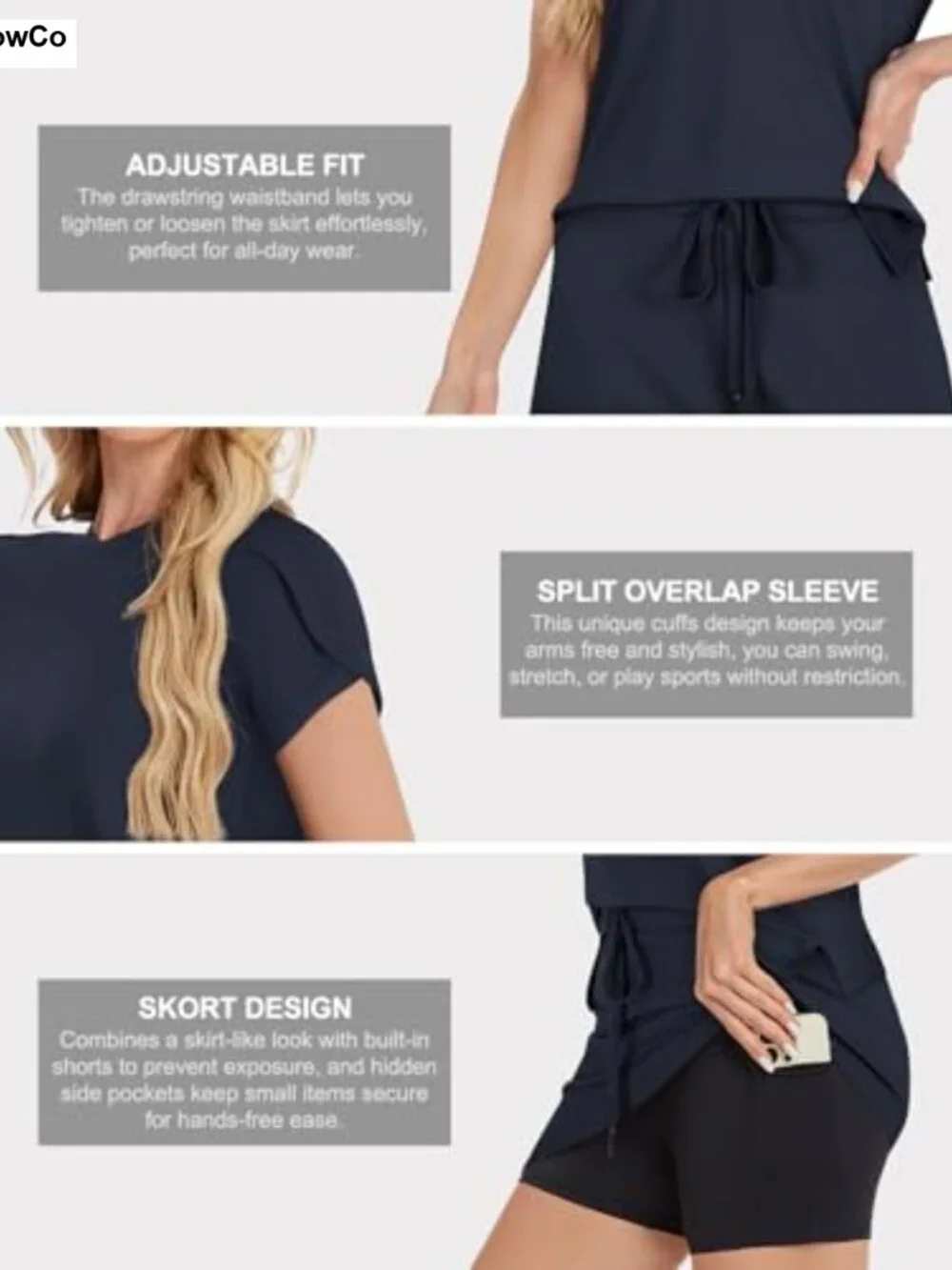 2 Piece Skirt Set Women Overlap Sleeves Tennis Skort Lounge Matching Sweatsuits